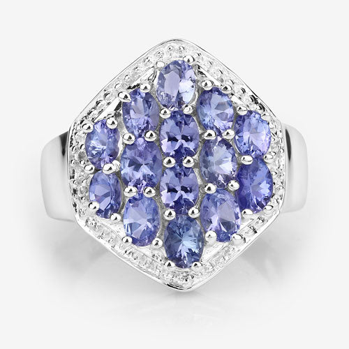 Anillo de Plata Esterlina con Tanzanita y Topacio Blanco de 2.41 Quilates