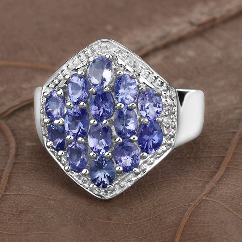 Anillo de Plata Esterlina con Tanzanita y Topacio Blanco de 2.41 Quilates