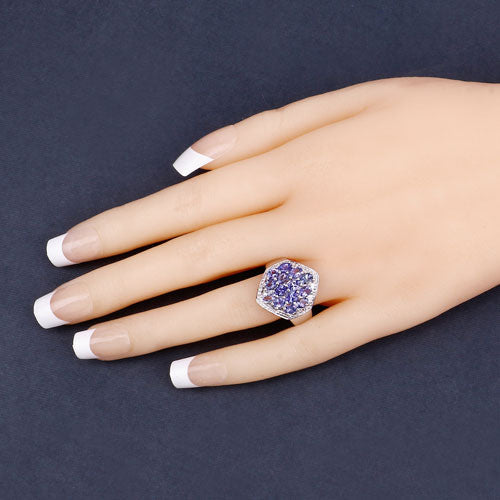 Anillo de Plata Esterlina con Tanzanita y Topacio Blanco de 2.41 Quilates