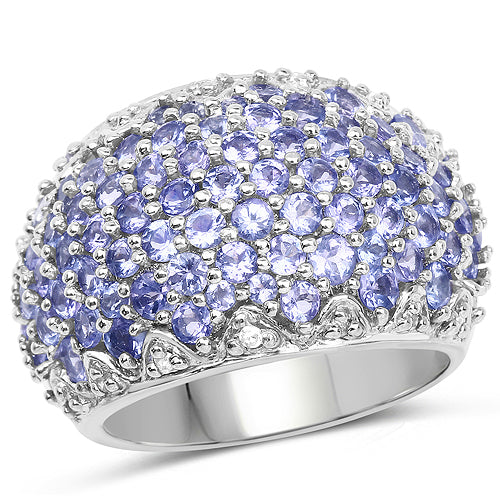 Bague en argent sterling de 3,01 carats en tanzanite véritable et diamants blancs
