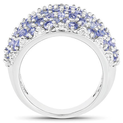 Bague en argent sterling de 3,01 carats en tanzanite véritable et diamants blancs