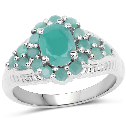 2.13 Carat Genuine Emerald Sterling Silver Engagement Ring