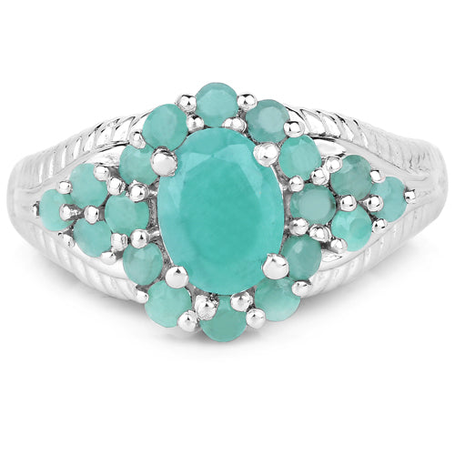 2.13 Carat Genuine Emerald Sterling Silver Engagement Ring