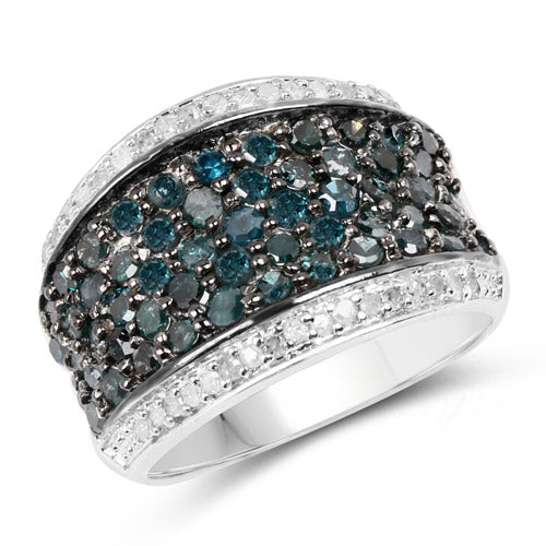 1.38 Carat Blue and White Diamond Sterling Silver Engagement Ring
