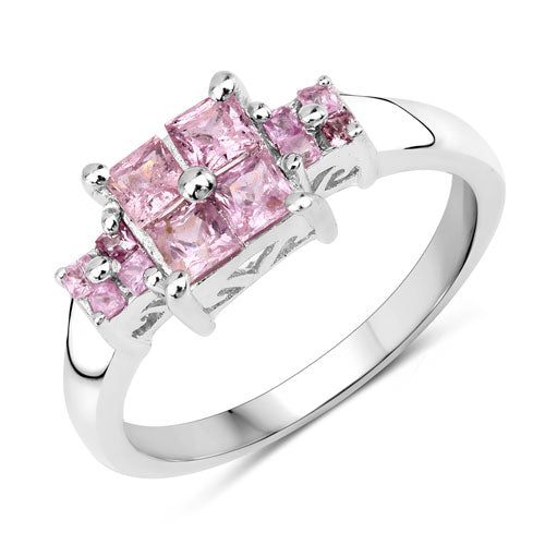 0.96 Carat Genuine Pink Sapphire .925 Sterling Silver Engagement Ring