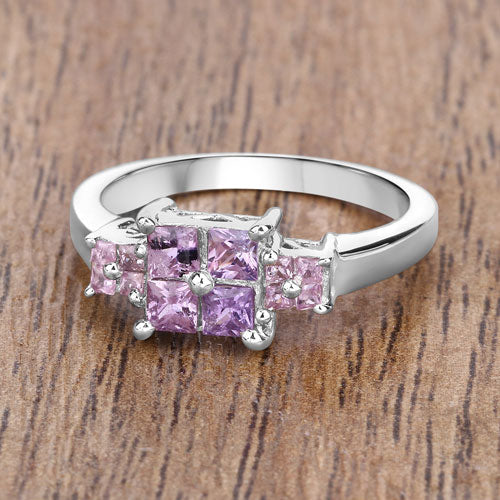 0.96 Carat Genuine Pink Sapphire .925 Sterling Silver Engagement Ring