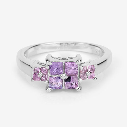 0.96 Carat Genuine Pink Sapphire .925 Sterling Silver Engagement Ring