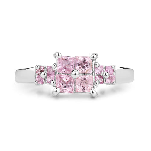 0.96 Carat Genuine Pink Sapphire .925 Sterling Silver Engagement Ring
