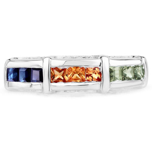 Bague de fiançailles en argent sterling .925 avec saphirs multicolores de 1,08 carat
