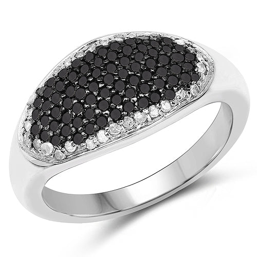 0.46 Carat Black and White Diamond Sterling Silver Engagement Ring