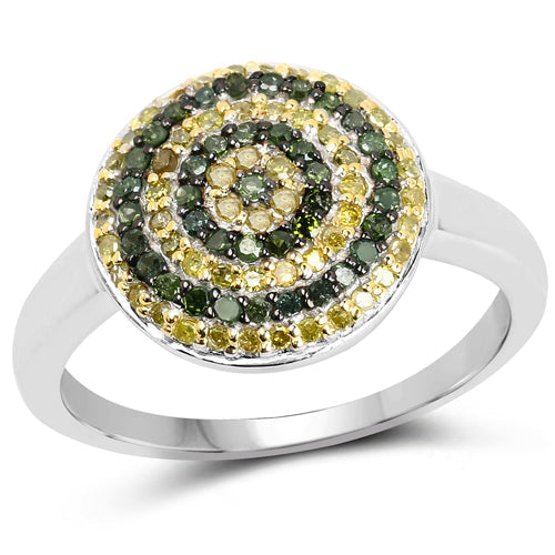 Anillo de Plata Esterlina con Diamantes Verdes y Amarillos de 0.39 Quilates