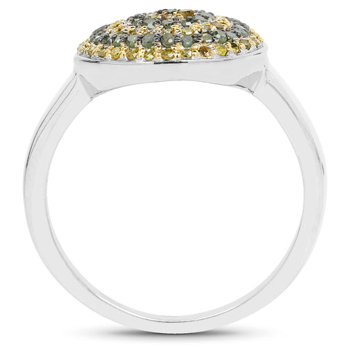 Anillo de Plata Esterlina con Diamantes Verdes y Amarillos de 0.39 Quilates