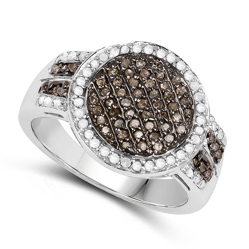 0.44 Carat Genuine Champagne and White Diamond Sterling Silver Ring