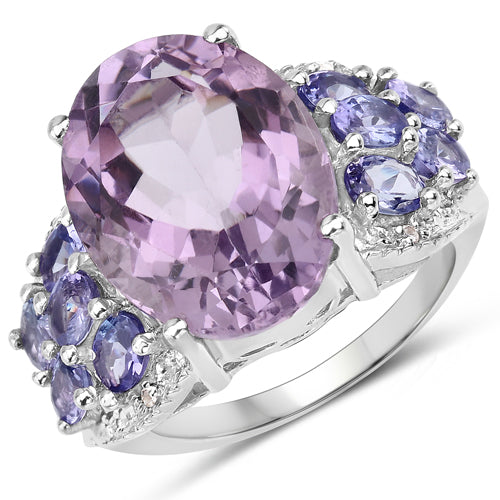 Bague en argent sterling avec améthyste de 6,62 carats, tanzanite et topaze blanche