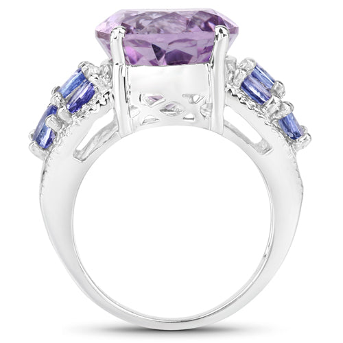 Bague en argent sterling avec améthyste de 6,62 carats, tanzanite et topaze blanche