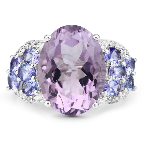 Bague en argent sterling avec améthyste de 6,62 carats, tanzanite et topaze blanche