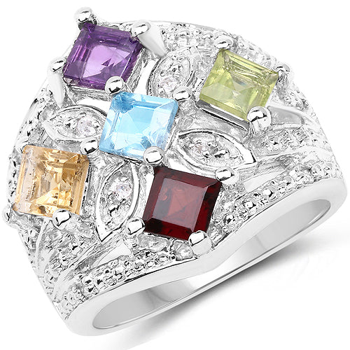 Anillo de cóctel elegante de múltiples piedras en plata esterlina .925