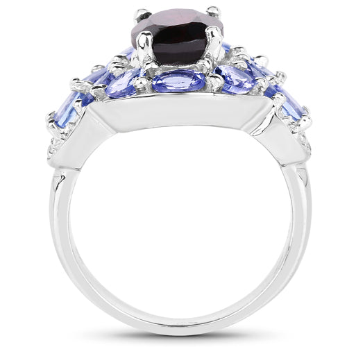 Bague en argent sterling avec grenat de 4,20 carats, tanzanite et topaze blanche