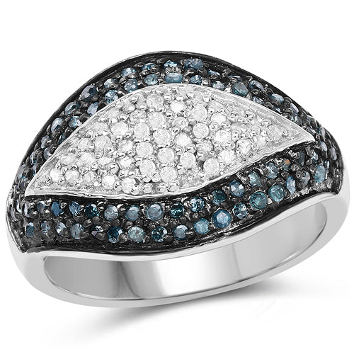 0.50 Carat Blue and White Diamond Sterling Silver Engagement Ring