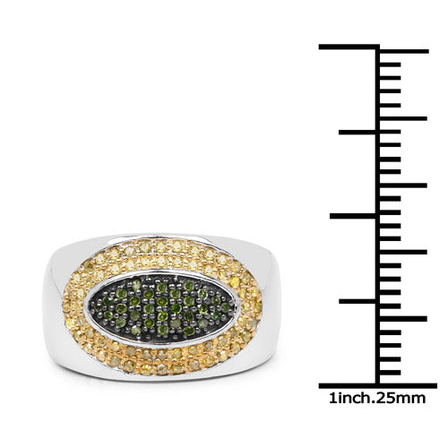 0.38 Carat Green and Yellow Diamond Sterling Silver Engagement Ring