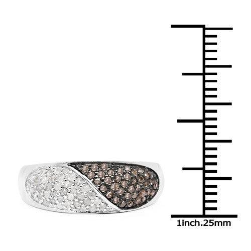 0.32 Carat Genuine Champagne and White Diamond Sterling Silver Ring