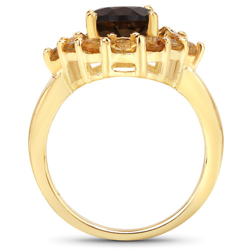 Bague en argent sterling de 4,00 carats en quartz fumé et citrine