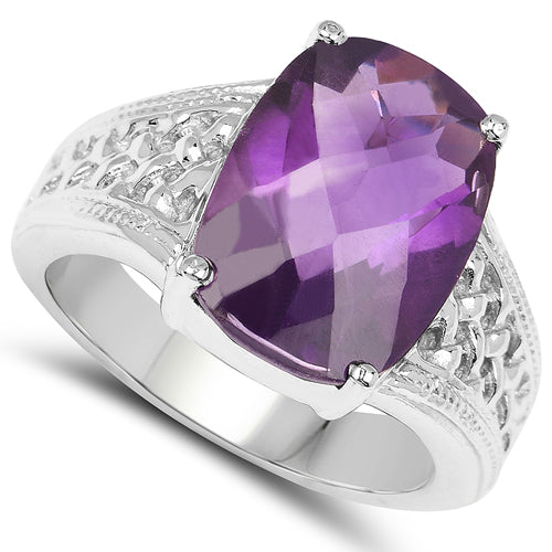 Anillo de Amatista Genuina de 6.50 Quilates en Plata Esterlina .925