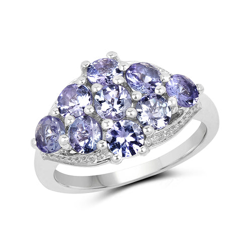 Bague de fiançailles en argent sterling avec tanzanite véritable de 2,07 carats