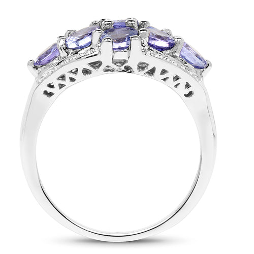 Bague de fiançailles en argent sterling avec tanzanite véritable de 2,07 carats