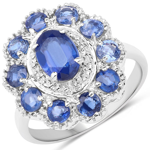 Bague de fiançailles en argent sterling avec Kyanite de 2,47 carats et Topaze blanche