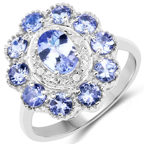 1.77 Carat Genuine Tanzanite and White Topaz Sterling Silver Ring