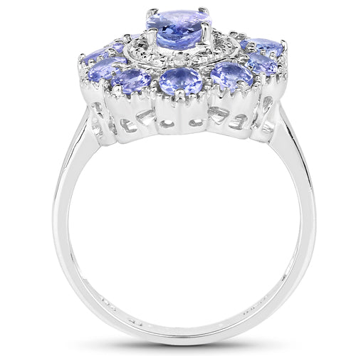 1.77 Carat Genuine Tanzanite and White Topaz Sterling Silver Ring