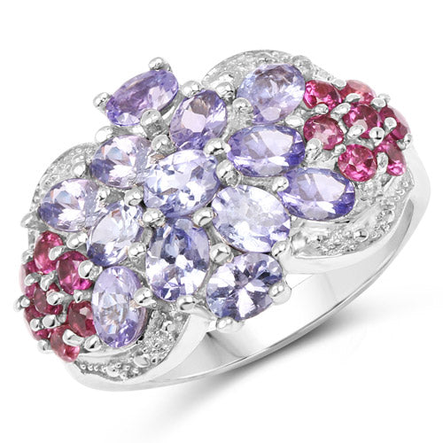 Bague en argent sterling avec tanzanite et rhodolite de 2,91 carats