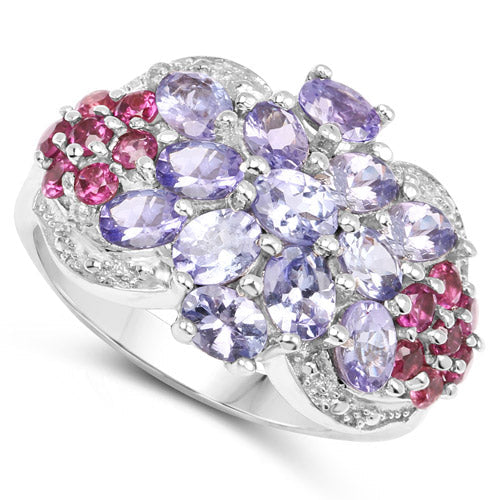 Bague en argent sterling avec tanzanite et rhodolite de 2,91 carats
