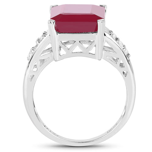 Bague de fiançailles en argent sterling avec rubis de 7,26 carats et topaze blanche