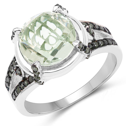 Bague en argent sterling avec améthyste verte de 4,06 carats et diamants