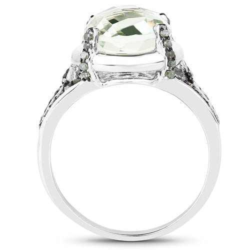 Bague en argent sterling avec améthyste verte de 4,06 carats et diamants