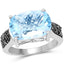 Anillo de plata esterlina con topacio azul suizo de 3.96 quilates y diamantes negros