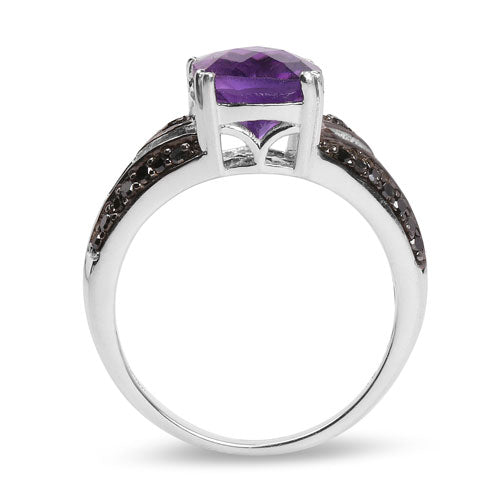 2.87 Carat Amethyst and Black Diamond Sterling Silver Ring