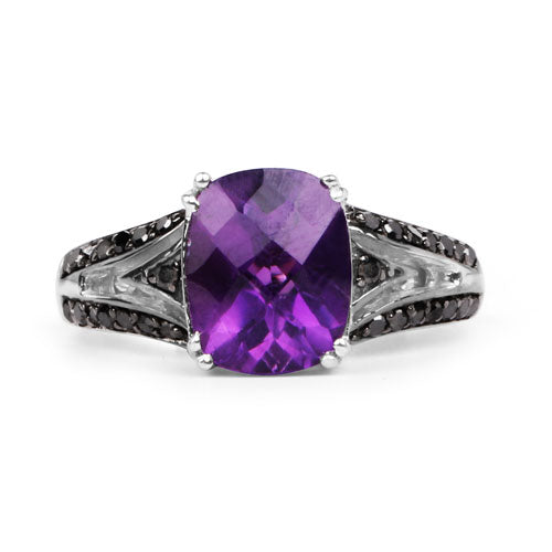 2.87 Carat Amethyst and Black Diamond Sterling Silver Ring