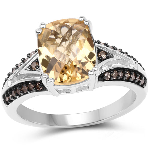 Bague de fiançailles en citrine et diamant de 2,79 carats en argent sterling .925