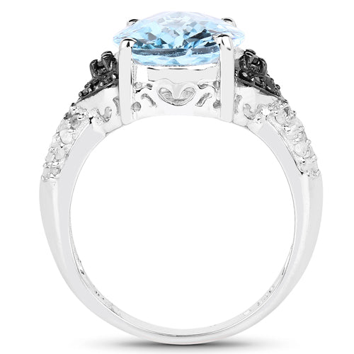 Bague en argent sterling avec topaze bleue suisse et diamants de 5,37 carats