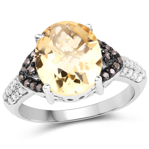 Anillo de Compromiso de Citrino y Diamante de 4.65 Quilates en Plata Esterlina .925