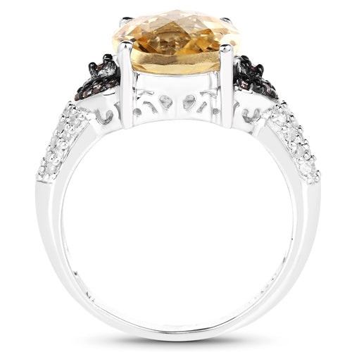 Anillo de Compromiso de Citrino y Diamante de 4.65 Quilates en Plata Esterlina .925