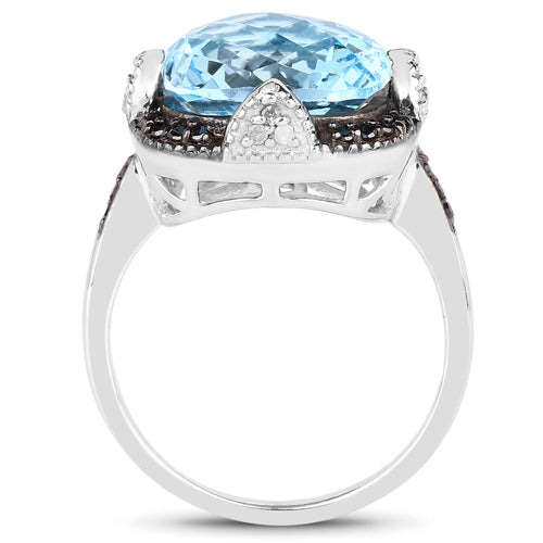 8.29 Carat Swiss Blue Topaz & Diamond Sterling Silver Ring
