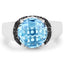 Bague en argent sterling avec topaze bleue suisse de 4,94 carats et diamants noirs
