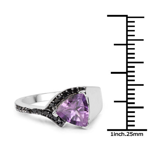 1.55 Carat Genuine Amethyst and Black Diamond Ring