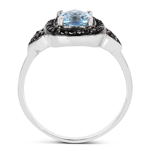 1.19 Carat Swiss Blue Topaz & Black Diamond Sterling Silver Ring