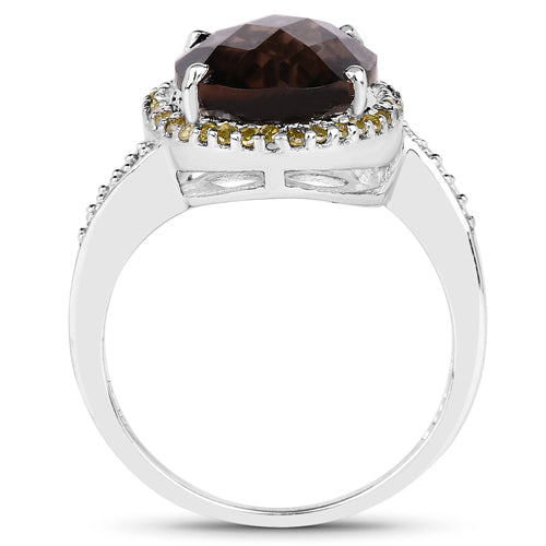 4.85 Carat Smoky Quartz & Diamond .925 Sterling Silver Ring