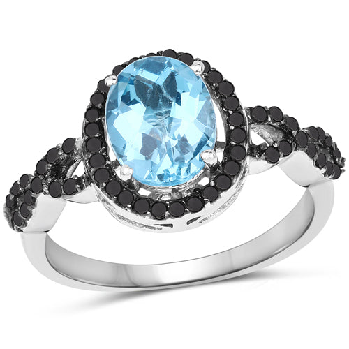 2.92 Carat Blue Topaz & Diamond Sterling Silver Engagement Ring
